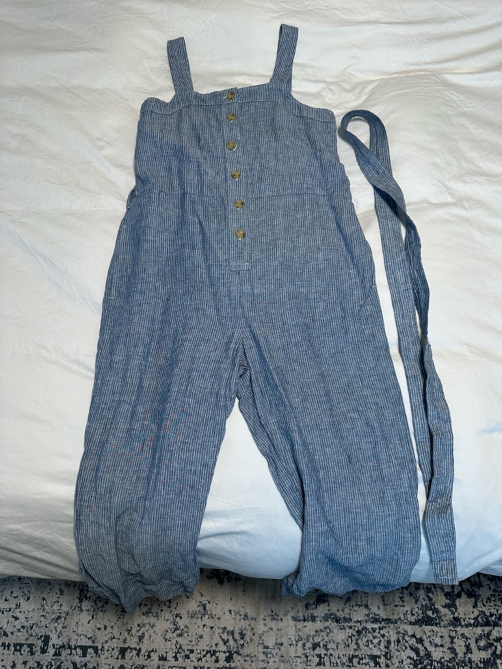 Everlane Blue Striped Linen Jumpsuit